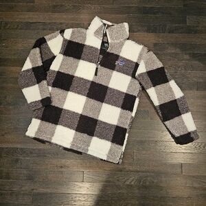 NFL Buffalo Bills Black Cream Plaid Sherpa Pullover Hoodie